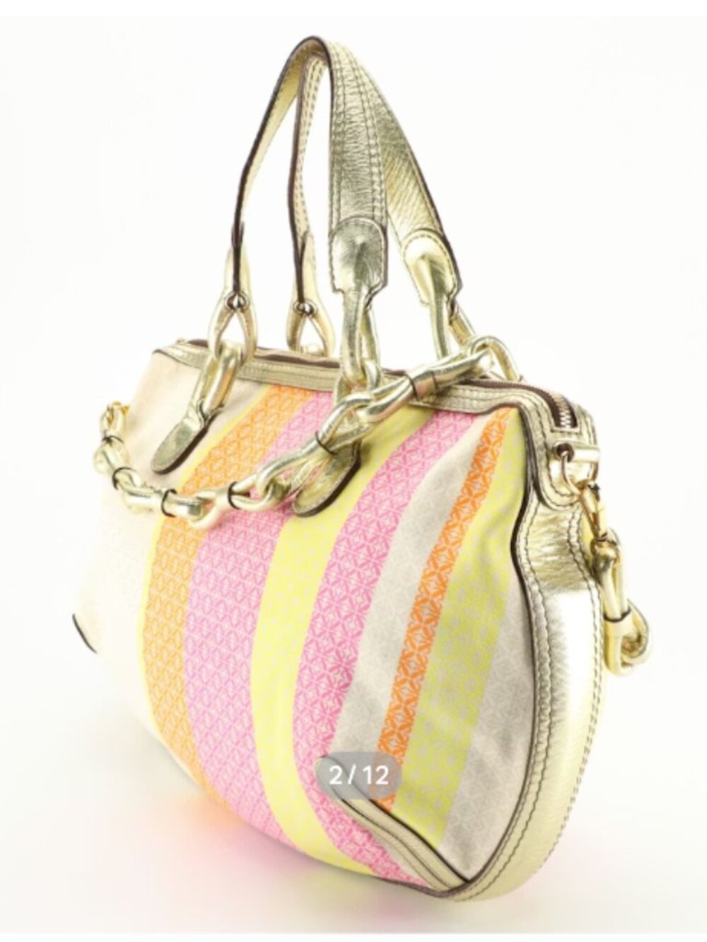 Loewe Large Fiesta 2Way Bag Neon Anagram Canvas Gold Metallic Leather Vintage